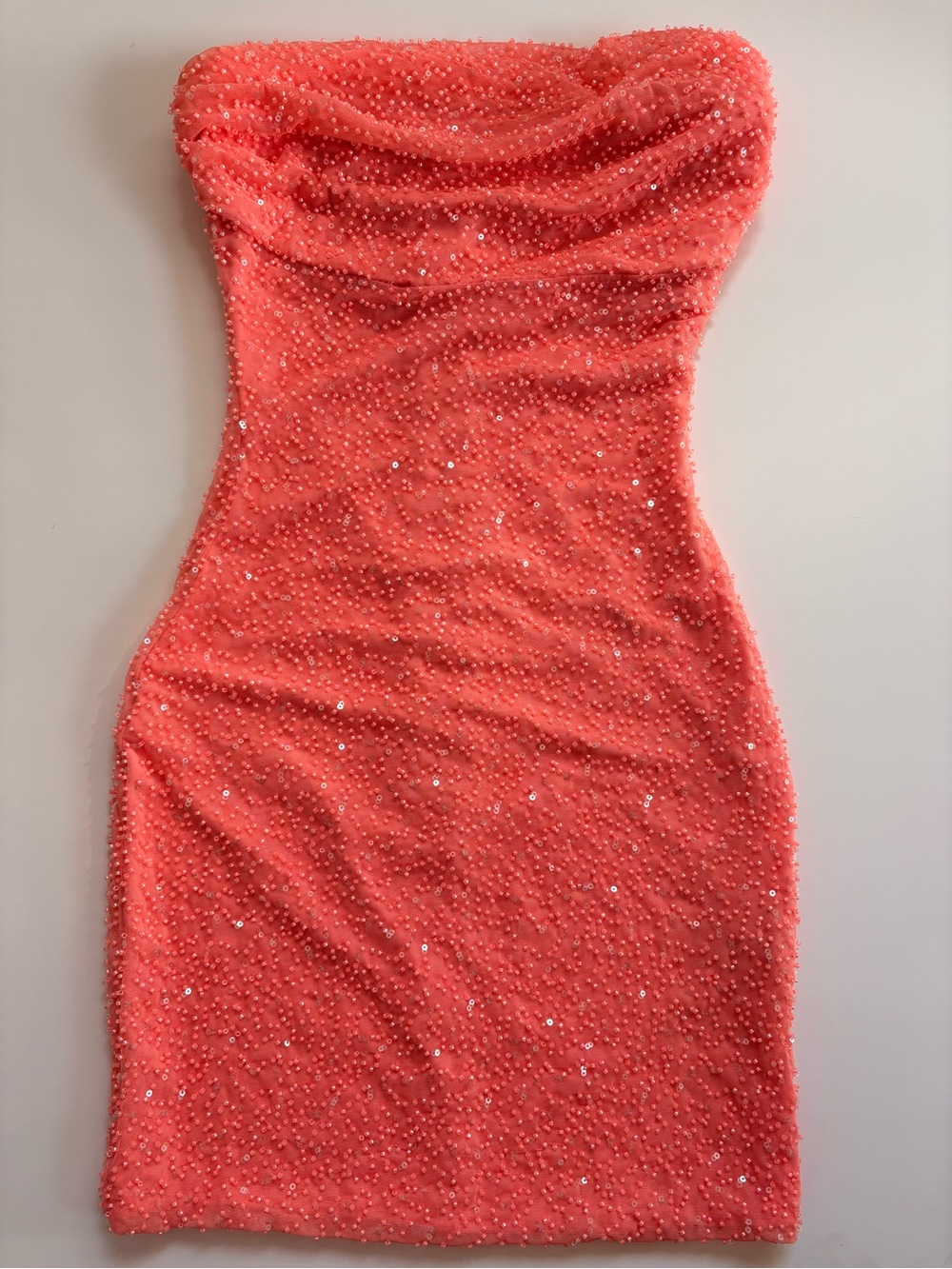 Strapless Coral Beaded Bodycon Dress